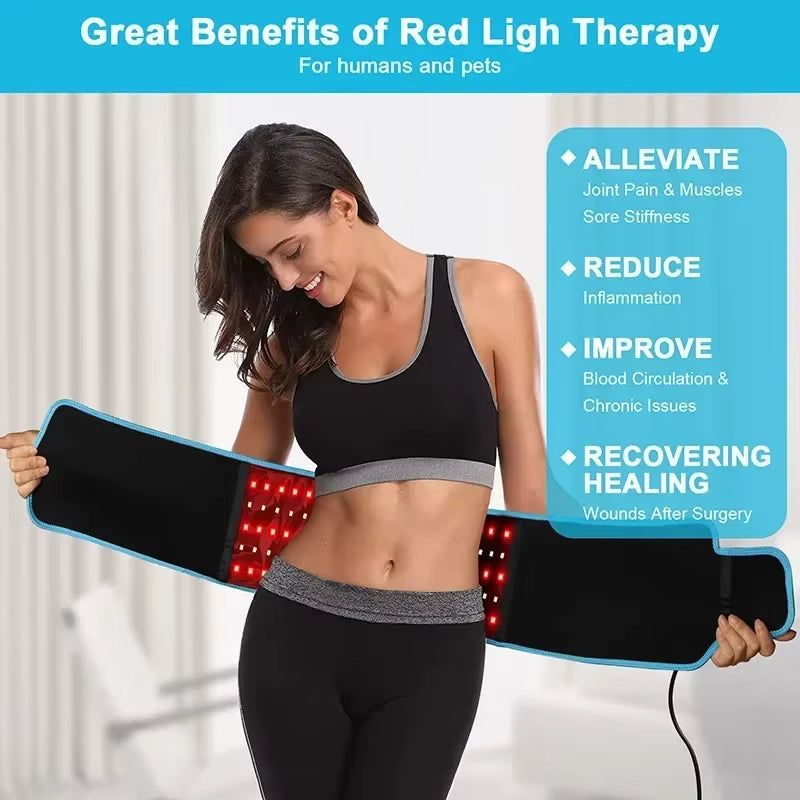 Red &Infrared LED Light Therapy Belt 850Nm 660Nm Back Pain Relief Wrap Burn Fat Belt Slimming Machine Waist Heat Pad Full Body