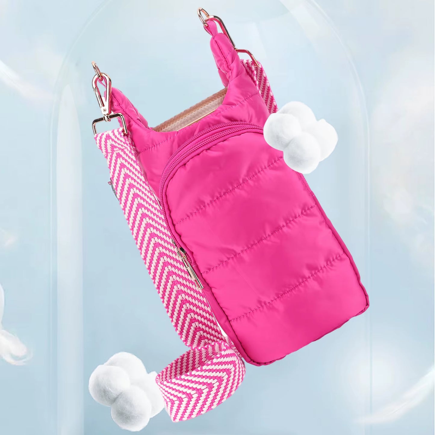 Hydrocarry Puffer Tote – Adjustable Strap Water Bottle Carrier for Outdoor Travel & Daily Adventures