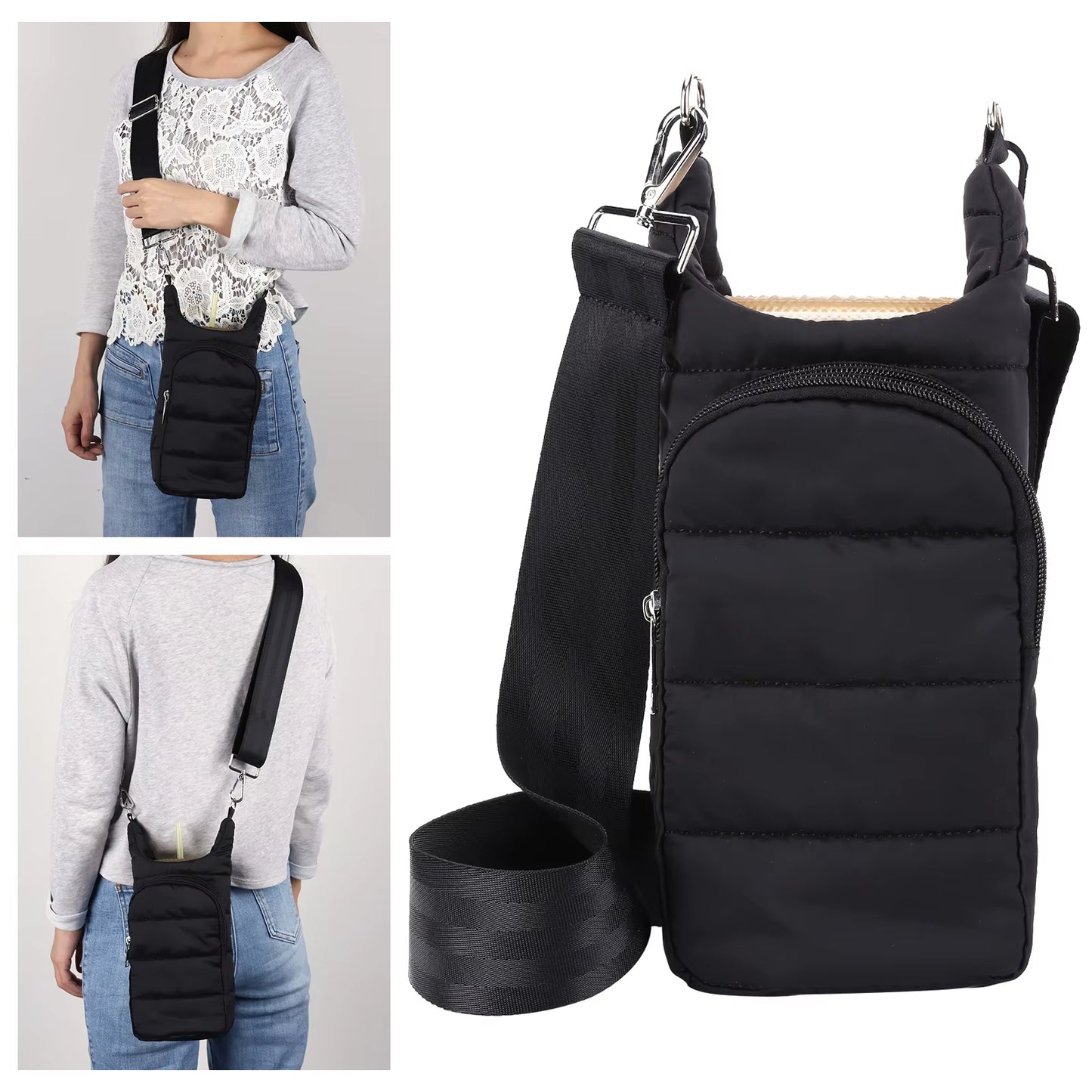 Hydrocarry Puffer Tote – Adjustable Strap Water Bottle Carrier for Outdoor Travel & Daily Adventures